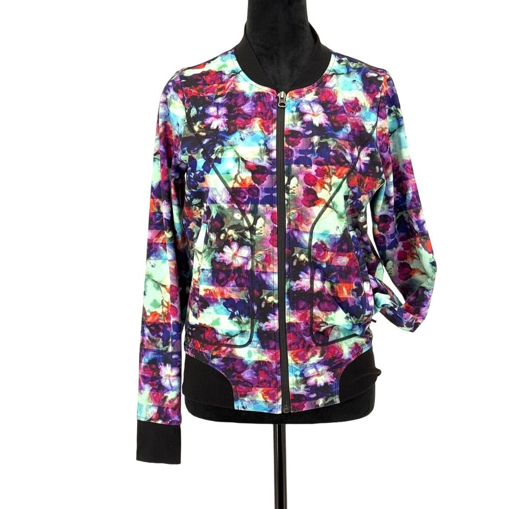 Athleta Jacket Womens Bombtastic Floral Watercolor‎ Bomber Banded Lightweight S